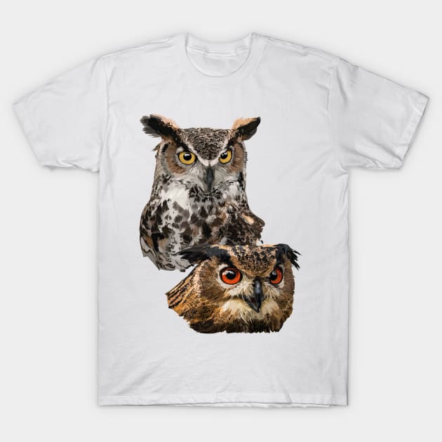 American Owl and Eagle Owl T-Shirt by obscurite